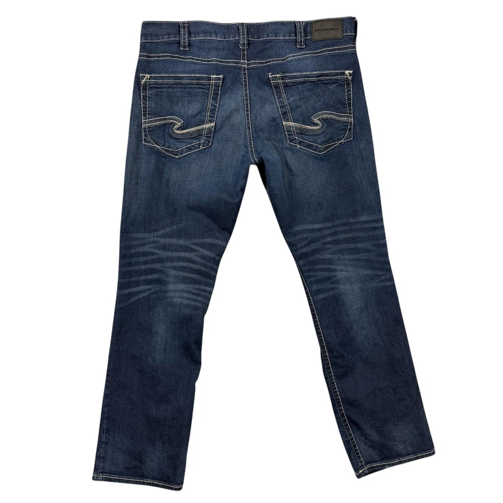 Silver Jeans Mens 40x34 Blue Denim Eddie Relaxed Straight Stretch Dark Whiskers